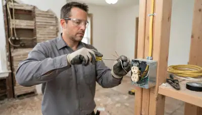 Chicago electrician routes and secures new wiring while tightening device box terminals