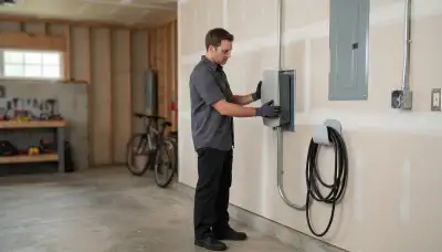 Electrician installing a wall-mounted EV charger with dedicated conduit in a Chicago, IL garage
