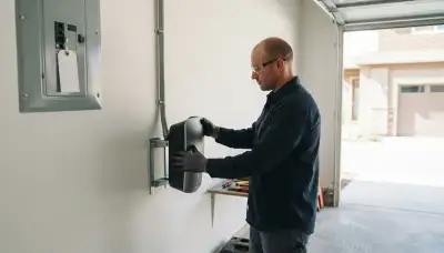 Electrician installing a Level 2 EV charger in a Broadview, IL home garage