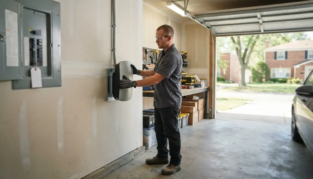 Electrician installs a Level 2 EV charger with a dedicated circuit in Harwood Heights, IL