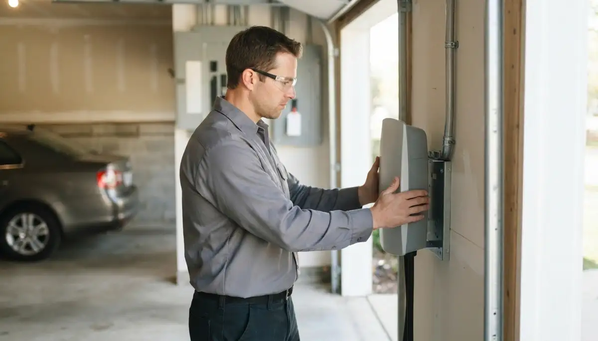 Level 2 EV charger installation with conduit in a Lincolnwood, IL garage