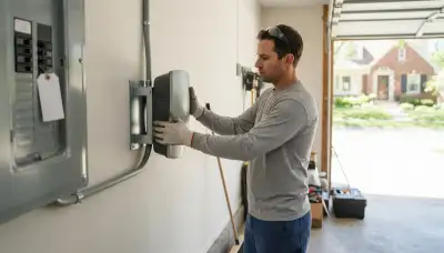 Electrician installing a Level 2 EV charger and dedicated circuit in an Oak Park, IL garage