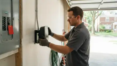 Electrician installs a Level 2 EV charger and dedicated circuit in Skokie, IL