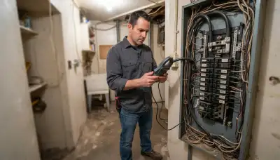 Chicago electrician uses a clamp meter to assess an existing electrical panel for a safe panel upgrade