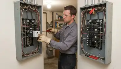 Chicago electrician installing a GFCI breaker and neutral pigtail in an electrical panel