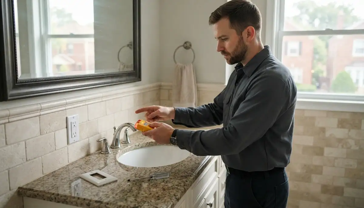 Electrician installing a GFCI outlet in a Berwyn, IL bathroom for ground-fault protection