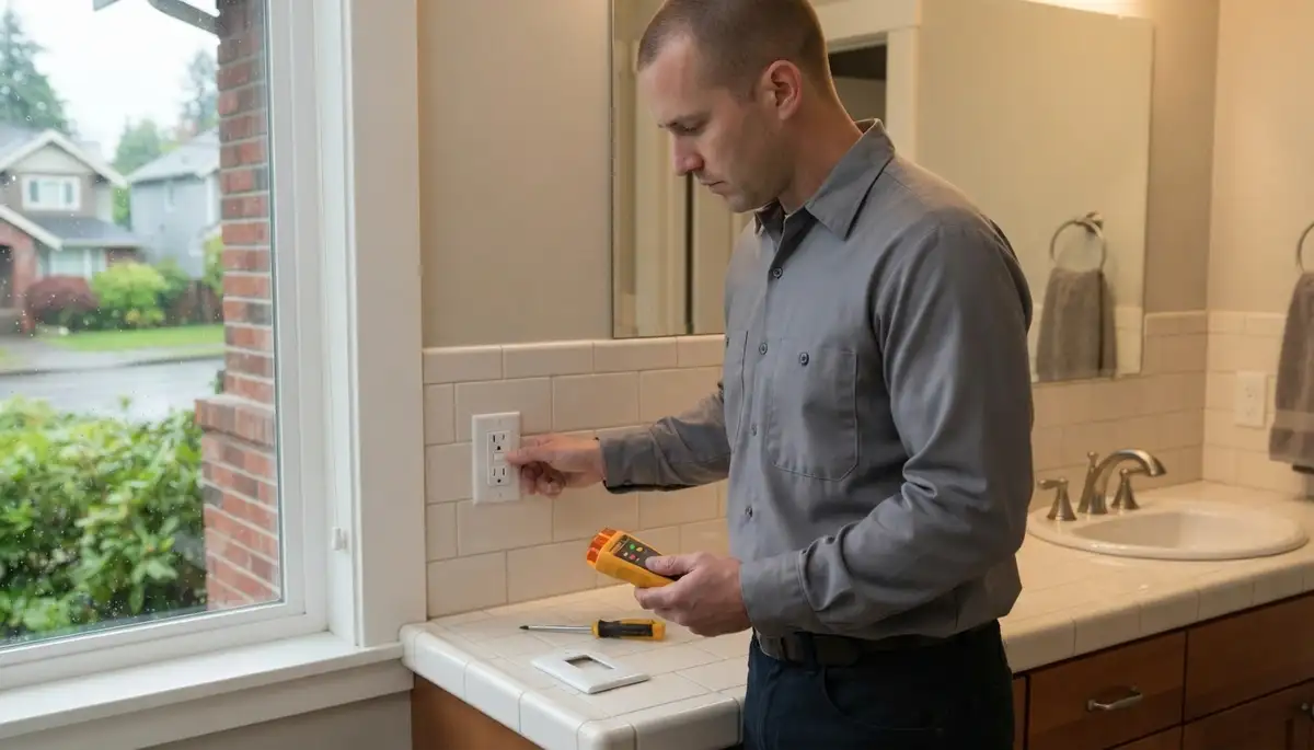 GFCI outlet providing ground-fault protection in a Broadview, IL bathroom wet area