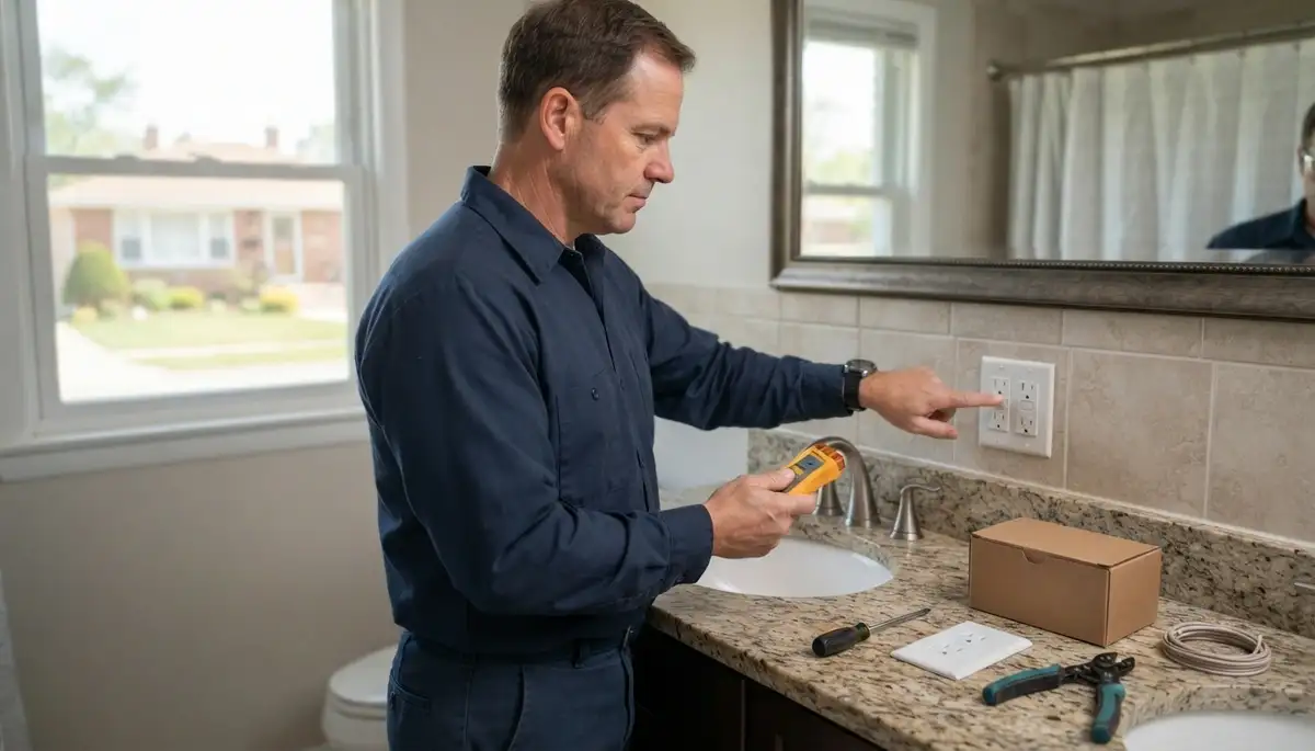 Cicero, IL electrician installing a GFCI outlet for bathroom wet-area electrical protection