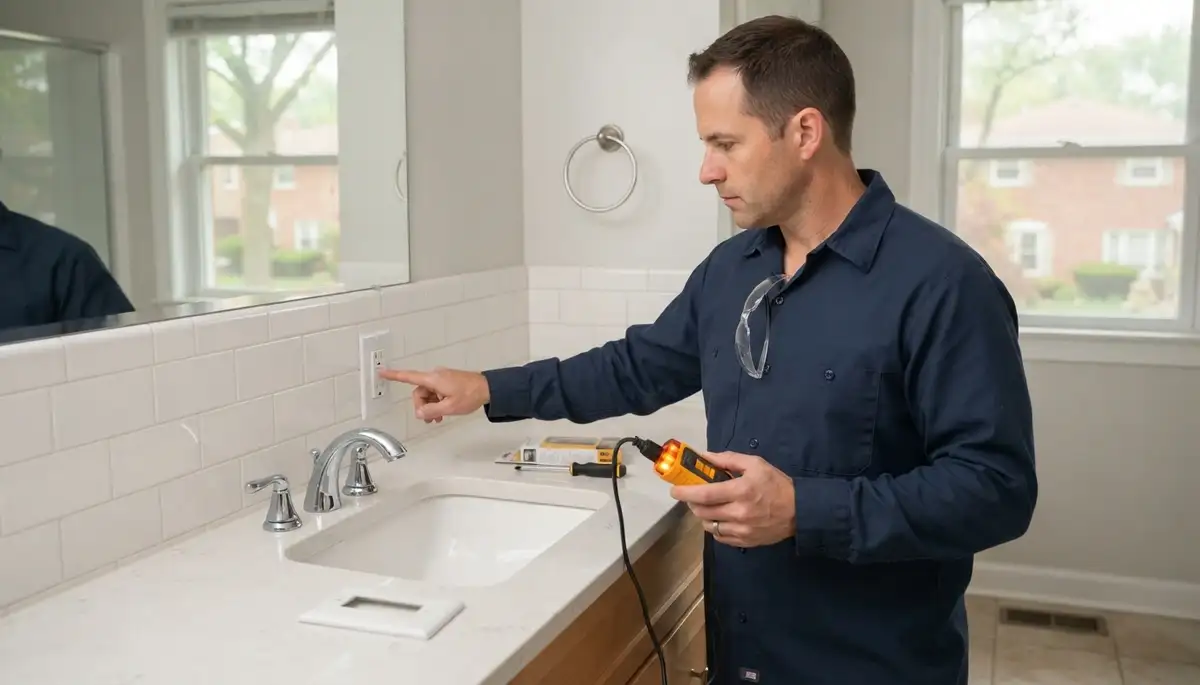 GFCI outlet providing ground-fault protection in a Skokie, IL bathroom