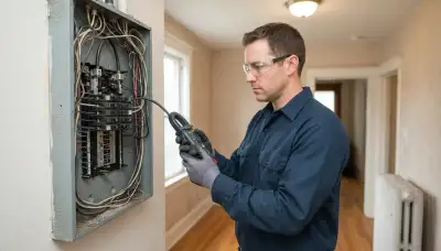 Chicago electrician using a clamp meter to assess an electrical panel for a new electric heater circuit