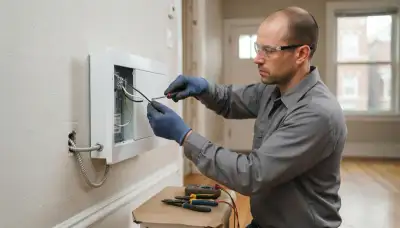 Chicago electrician connects dedicated circuit wiring to a wall-mounted electric heater.