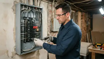 Electrician installs a new load center during an electrical panel upgrade in a Chicago, IL home