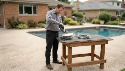 Chicago, IL electrician replaces pool light fixture and secures bonding conductor with screwdriver
