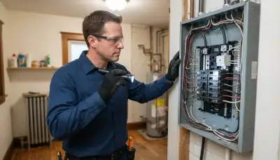 Chicago, IL electrician examines an open electrical panel for whole-home surge protection installation