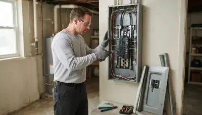 Electrician upgrading an electrical panel in an older Cicero, IL home