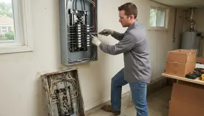 Electrician upgrading an electrical panel in an older Forest Park, IL home
