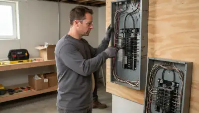 Electrician upgrading an electrical panel in an older Harwood Heights, IL home