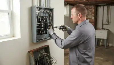 Electrician upgrading an older home's electrical panel in Lincolnwood, IL
