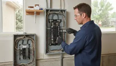 Electrician upgrading an older home's electrical panel to 200-amp service in Lyons, IL