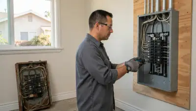 Electrician upgrading an older home's electrical panel to 200 amps in Maywood, IL