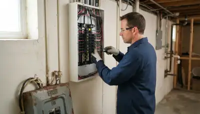 Electrician upgrading an electrical panel in an older River Forest, IL home