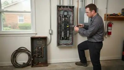 Electrician upgrading an electrical panel in an older Skokie, IL home