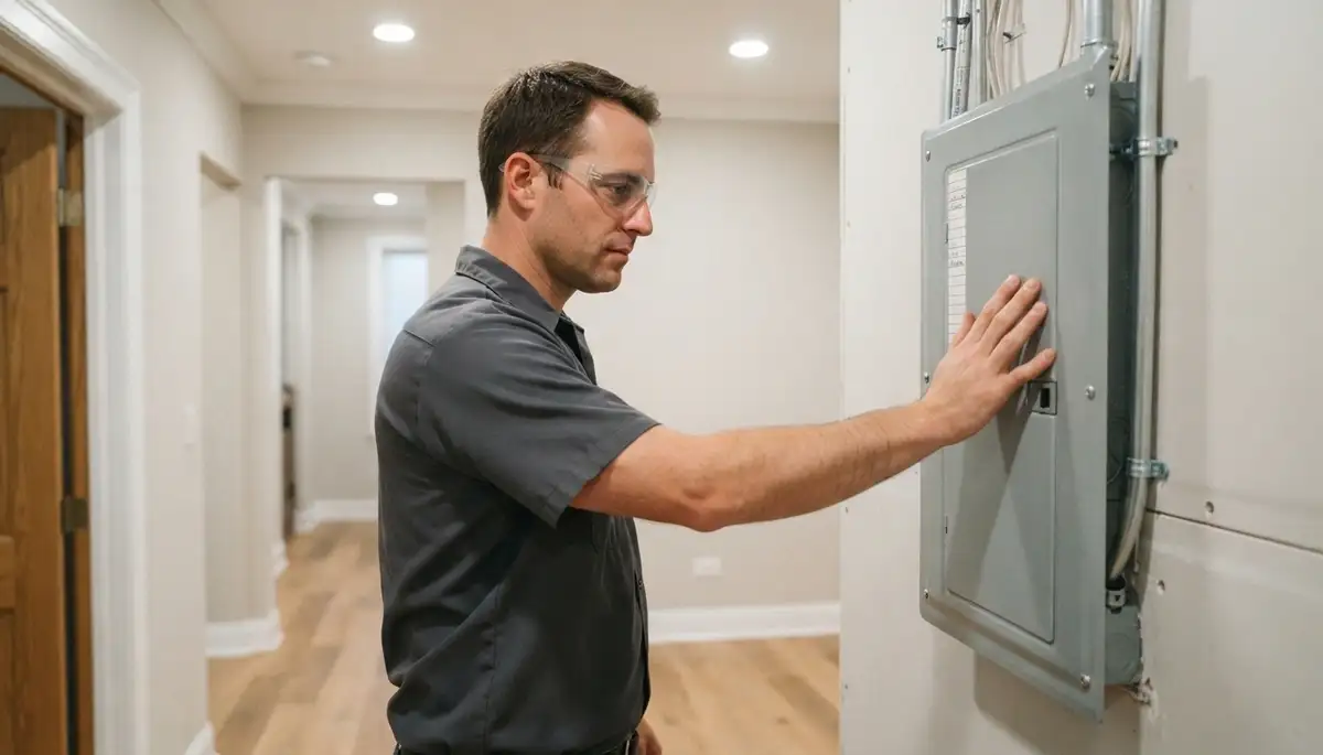 Chicago, IL electrician verifies completed electrical panel during a final home project walkthrough