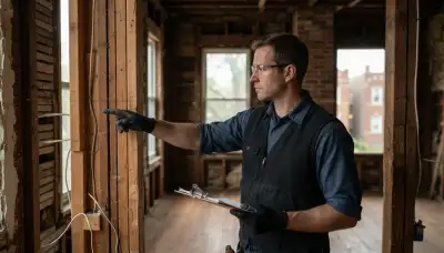 Chicago, IL electrician assessing an unfinished wall bay for conduit and wiring installation