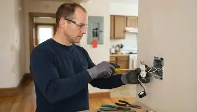 Chicago electrician replacing an outlet with power locked off and wires secured to screw terminals