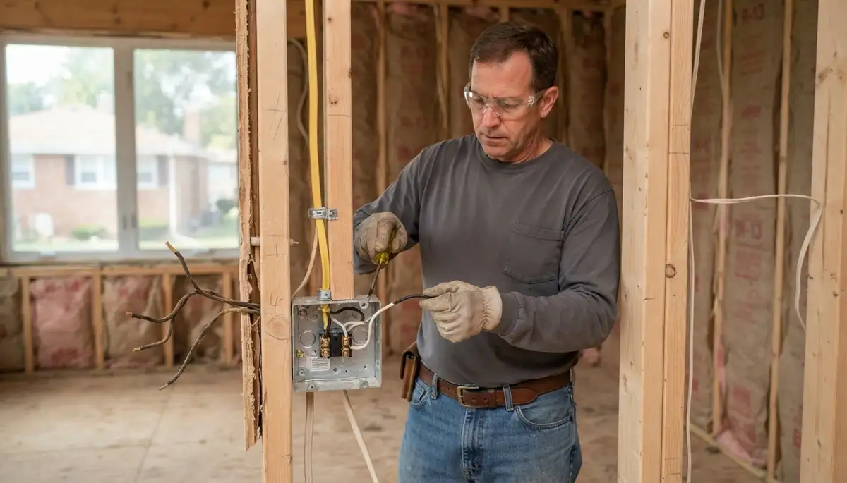 Electrician installing new circuits and rewiring a home in Elmwood Park, IL