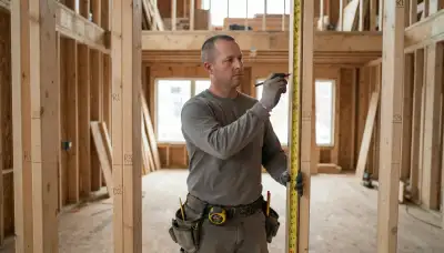 Chicago, IL electrician marking outlet box heights and circuit runs on open-stud framing for new construction wiring