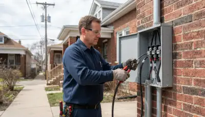 Electrician terminating heavy service conductors in a new meter base in Chicago, IL