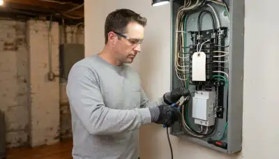 Electrician installs a panel-mounted whole-home surge protector with short leads in a Chicago, IL home