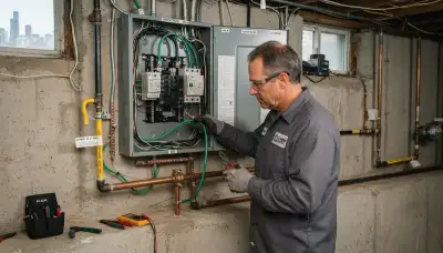 Chicago electrician installing surge protection equipment and bonding jumpers at a home's electrical service