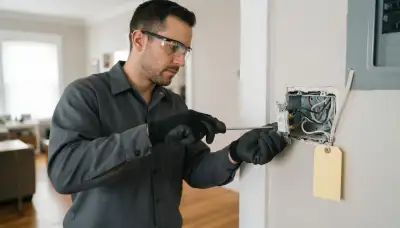 Chicago electrician replacing a worn switch and securing wiring during a safe lockout procedure