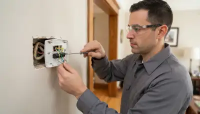 Chicago electrician mounting a thermostat base and connecting labeled wires to terminals