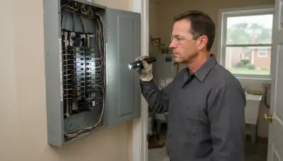 Electrician performing a whole-home electrical inspection in Harwood Heights, IL