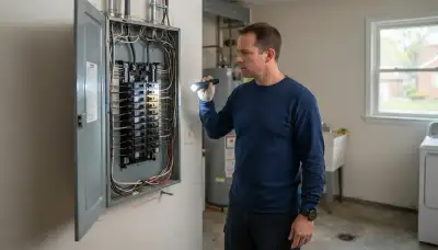 Electrician performing a whole-home electrical inspection in River Grove, IL домов homeowners' home